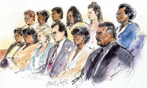 Sketch of the Simpson jury, © Bill Robles, 1995